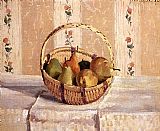 Camille Pissarro Canvas Paintings - Apples and Pears in a Round Basket